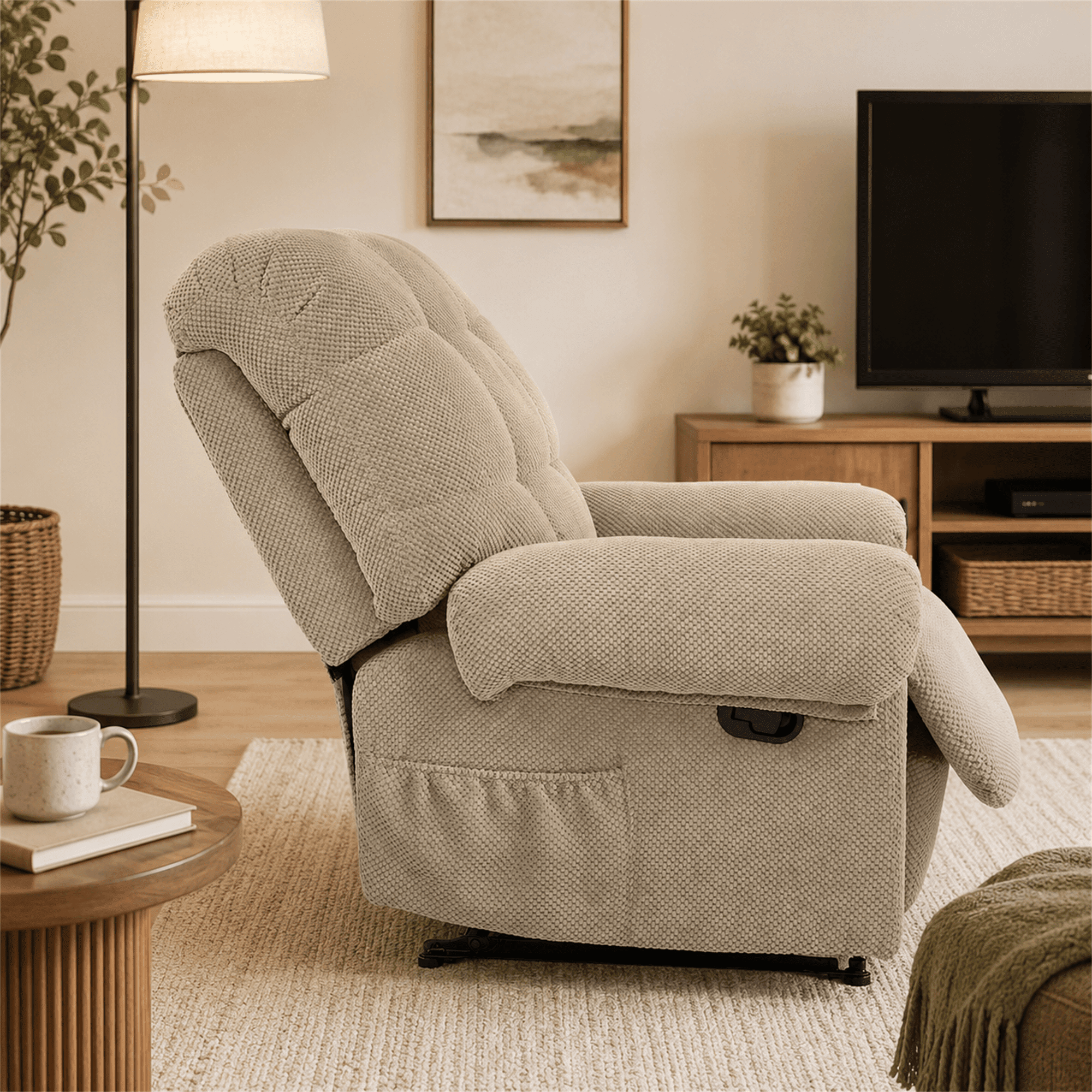 Homy Casa Overstuffed Manual Recliner Chair with Footrest, Fabric Lounge Chair for Nursery and Living Room