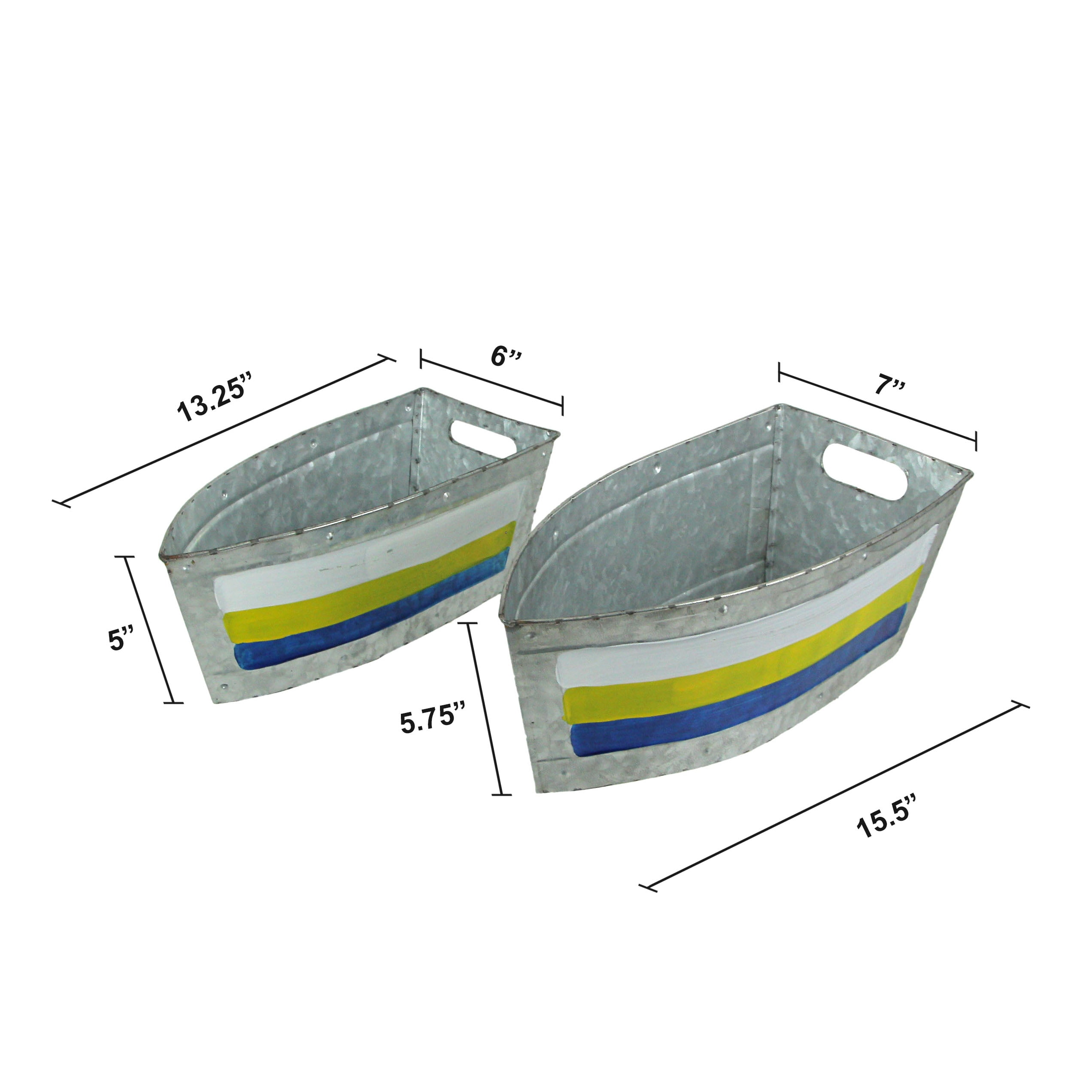Zeckos Galvanized Metal Boat Planter Flower Pot Nautical Decor Set of 2