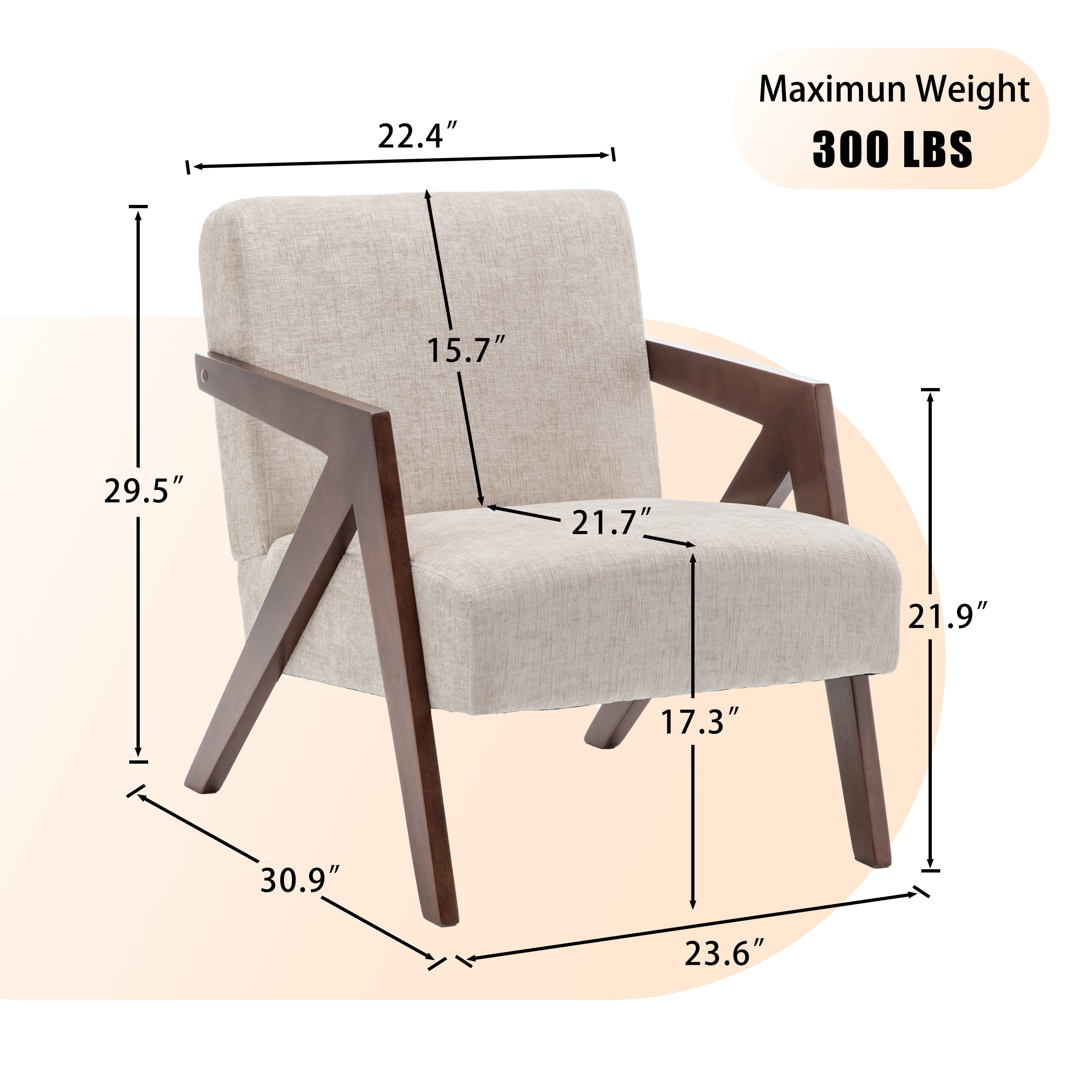 Leumius Mid Century Modern Accent Chair,Upholstered Reading Armchair with Solid Wood Frame,Accent Chair for Living Room Bedroom Apartment, Easy Assembly,Greige