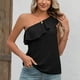 thumbnail image 2 of Top de un hombro para mujer, Top de verano con ojales y volantes, sin mangas, Color puro, 2 of 8