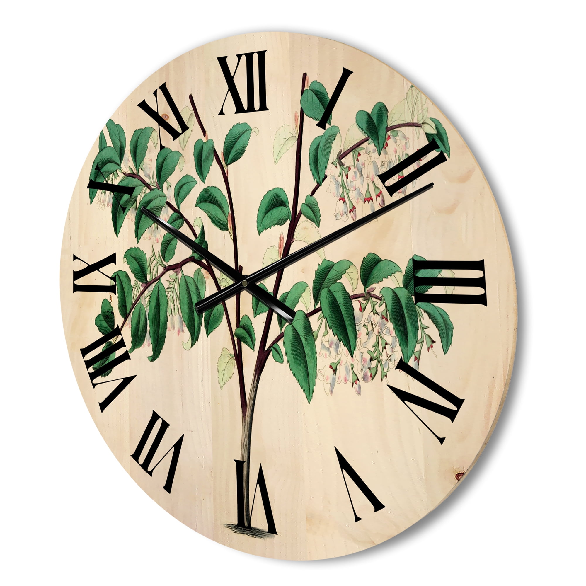 Designart 'Ancient Green Leaves Plants I' Traditional Wood Wall Clock