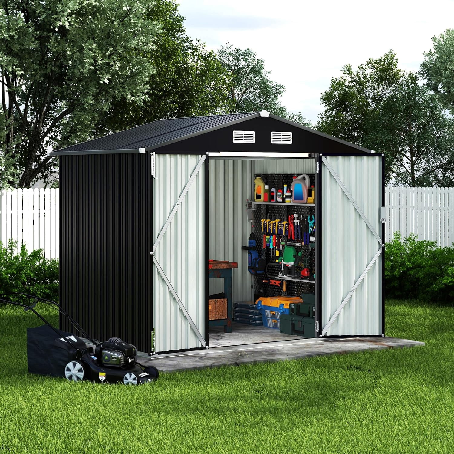 6' x 8'Outdoor Storage Shed,Metal Yard Sheds with Lockable Door&Doors Vents for  Backyard Patio Lawn