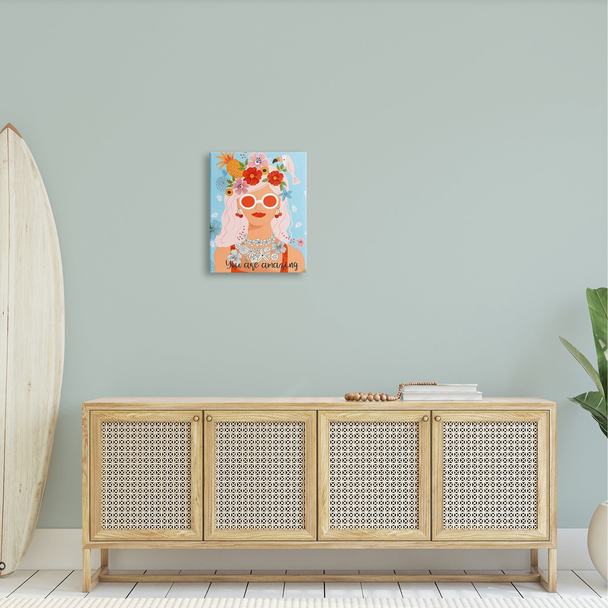 Stupell Industries You Are Amazing Motivational Floral Woman Portrait Graphic Art Gallery Wrapped Canvas Print Wall Art, Design by Sharon Lee