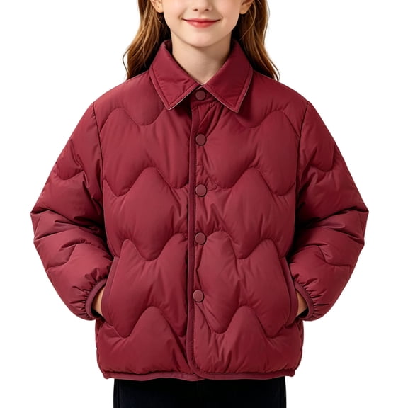 Jalioing Girls Puffer Jacket Winter Convertible Collared Long Sleeve Button Down Coat Lightweight Thermal Outerwear