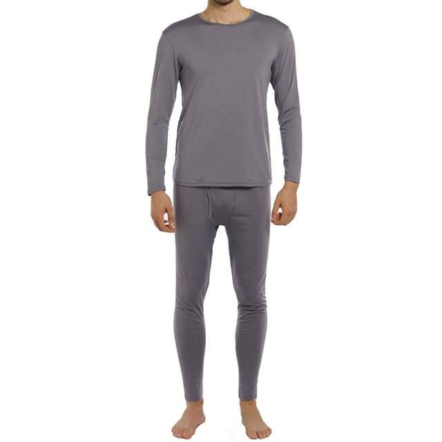 ViCherub Ropa interior térmica para hombres Calzoncillos largos con forro polar Conjunto térmico superior e inferior Capa base para clima frío Gris S