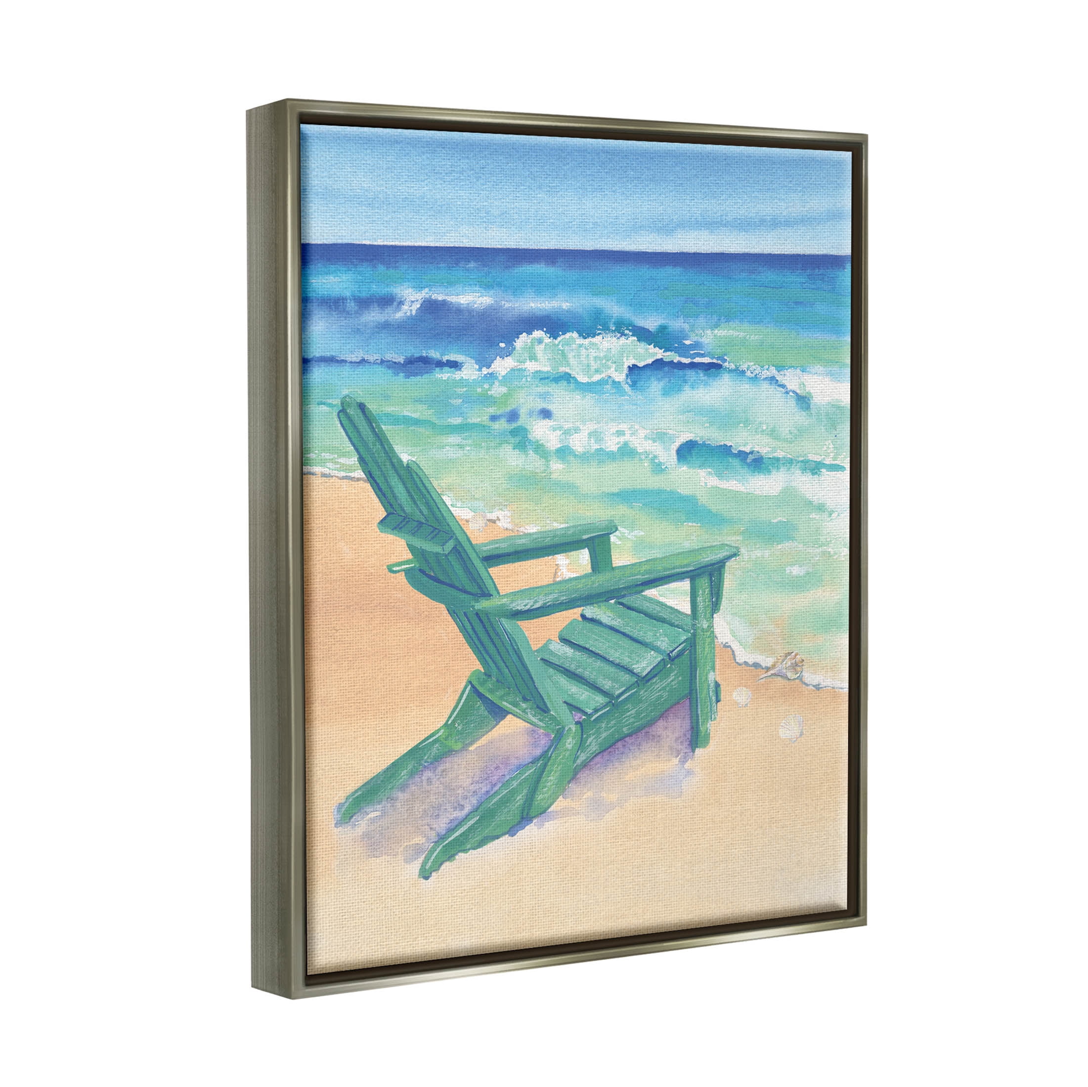 Stupell Industries Rolling Beach Waves Chair Painting Luster Gray Floating Framed Canvas Print Wall Art, Design by Erica Christopher