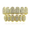 thumbnail image 3 of Grillz dentales de hip hop unisex, de color plateado, con tapas de diamantes de imitación y boca superior e inferior, joyería corporal rockera., 3 of 4