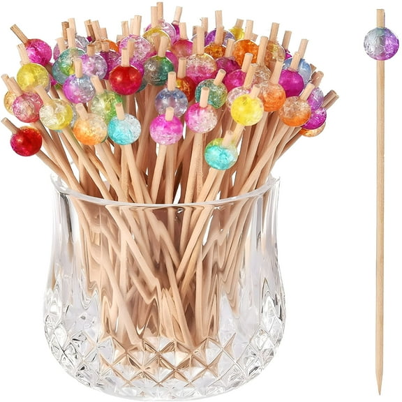 ACDANC 100-Pack Cocktail Picks,Colorful Pearl Fancy Toothpicks for Appetizers,Wooden Food Picks Skewers for Food,Drinks,Fruits Party,Charcuterie Accessories - 4.72"