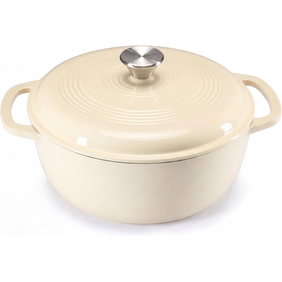 Simenmax 6 Quart Enameled Cast Iron Dutch Oven – Heavy-Duty Round Pot with Lid, Induction-Compatible Cookware for Bread, Stews, Roasts,Beige