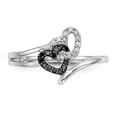 thumbnail image 4 of White Night Sterling Silver Rhodium-plated Black and White Diamond Double Heart Ring Q-QR3337-6, 4 of 7