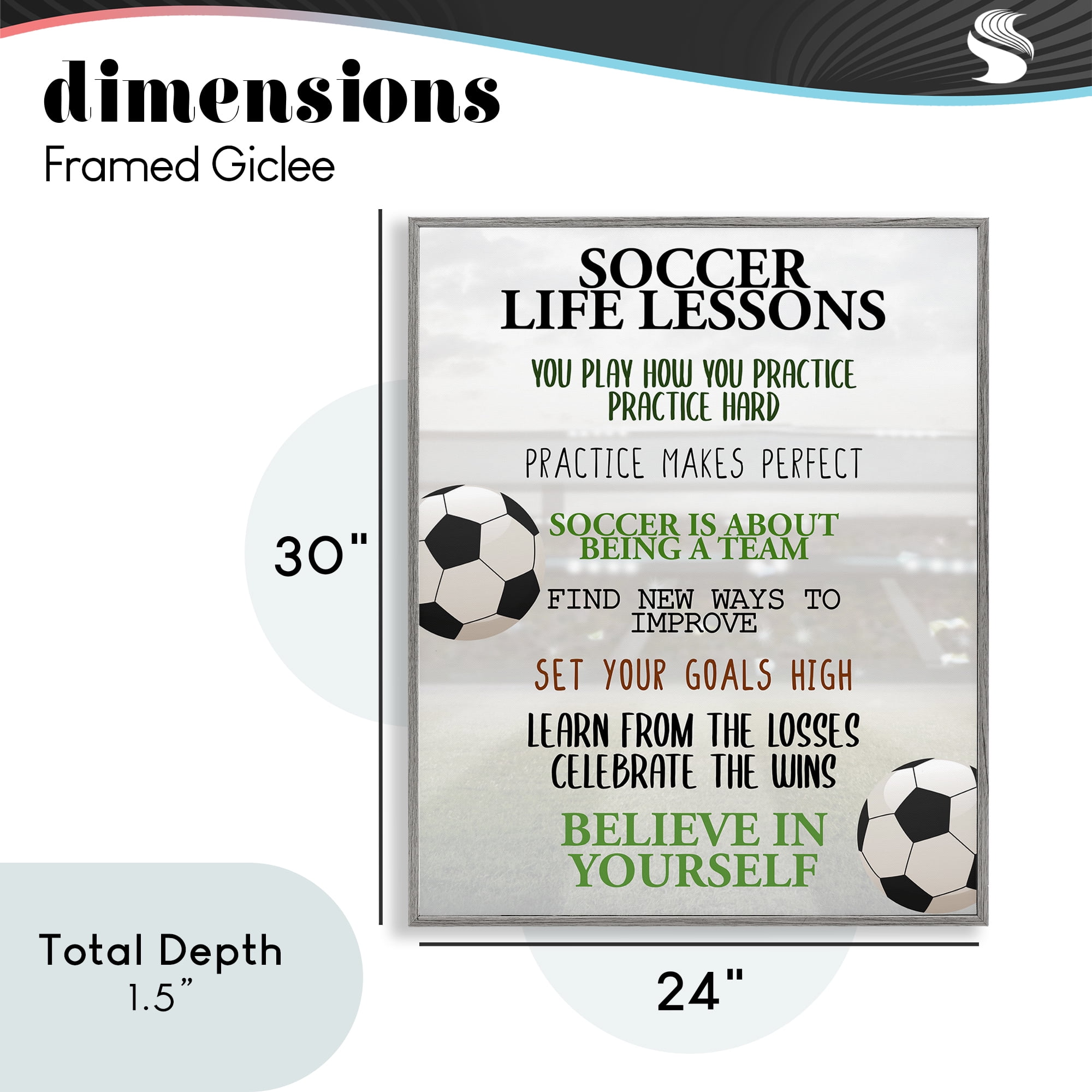 Soccer Life Lessons Gray Framed Giclee Art, design by Kim Allen