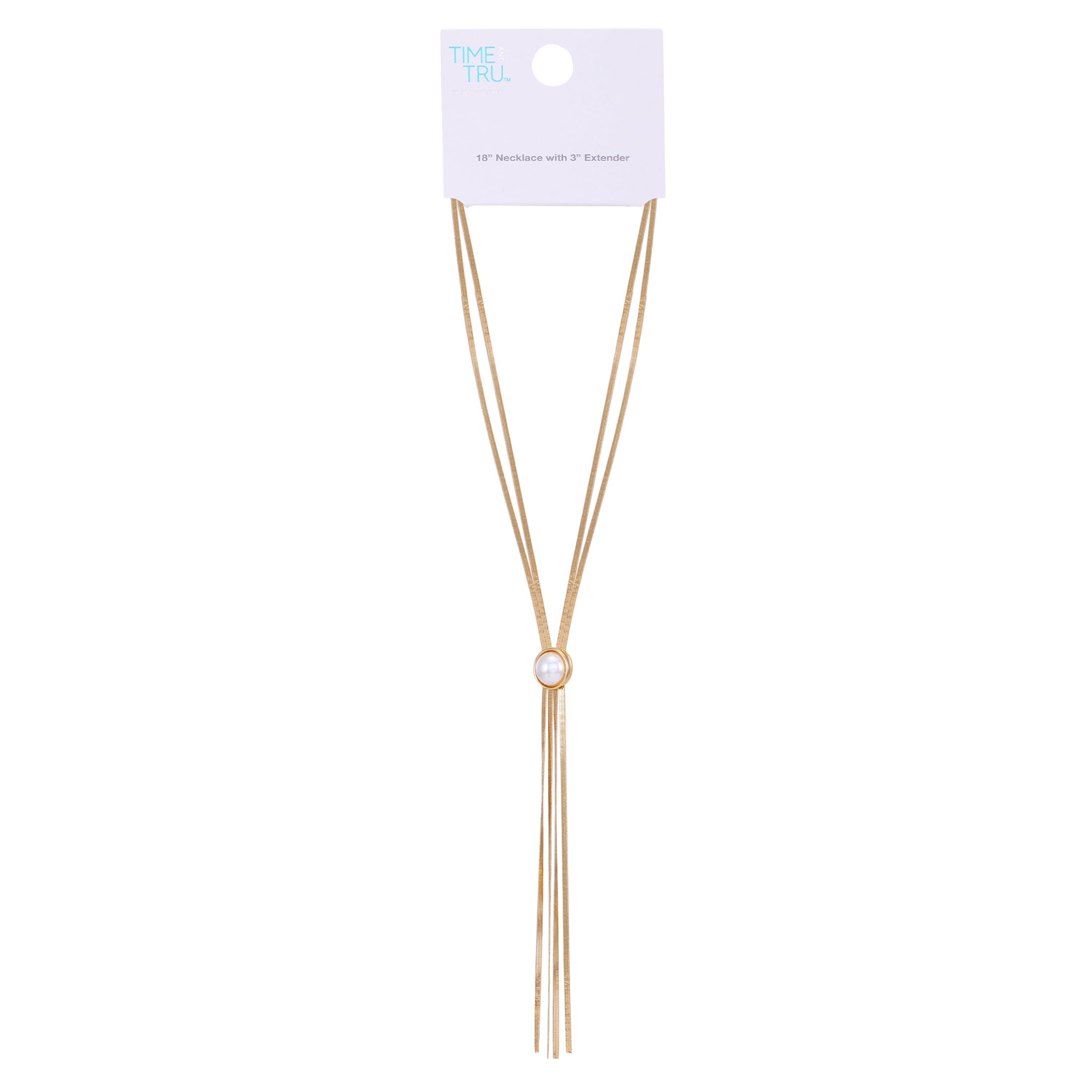 Time and Tru Women's Gold Tone Double Strand Y-Necklace with Faux Pearl