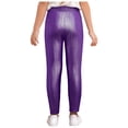 thumbnail image 2 of MSemis Girls Jazz Dance Leggings Metallic Ribbed Elastic Waistband Solid Color Toursers for Hip-hop Performance Purple 140, 2 of 7