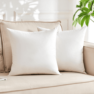 Throw Pillow Inserts Set of 2, Indoor Decorative 18x18 inches Square Pillows for Couch, Sofa, Bed, Supportive Cushion and Sham with Premium Down Alternative Filled, White