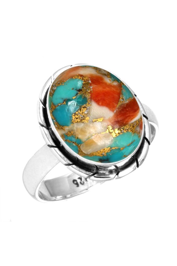 925 Sterling Silver Women Jewelry Natural Spiny Oyster Ring