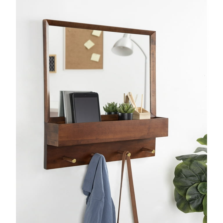 Mirror wall shelf with hooks clearance