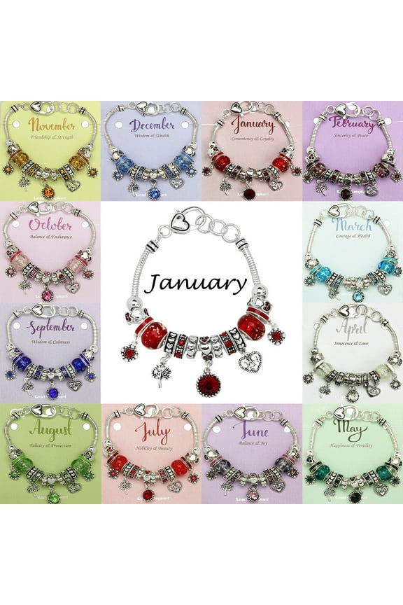 Birthstone Bracelet Dark Red, Garnet Birthstone Bracelet, Silvertone
