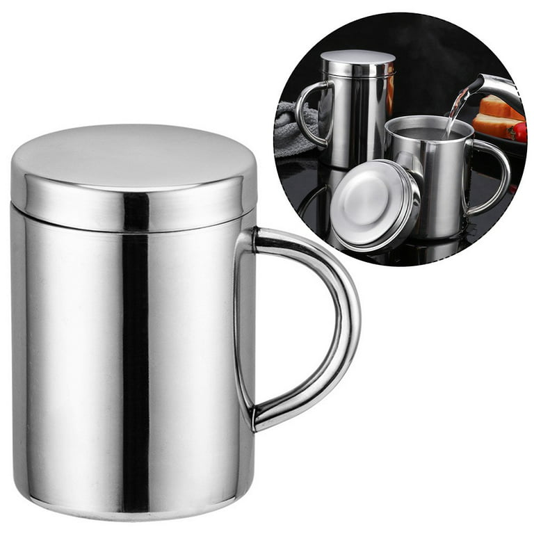 1Pc Stainless Steel Mugs with Lid - Double Wall - Comfortable Handle 7.16oz Metal  Coffee Mug Tea Cups - for Home Camping Outdoors RV Gift - Shatterproof  Dishwasher Safe 