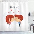 thumbnail image 1 of Kissing Shower Curtain, Cartoon Illustrated Valentine Romance Themed Couple Print and Heart Shapes, Fabric Bathroom Set with Hooks, 69W X 84L Inches Extra Long, White Multicolor, by Ambesonne, 1 of 3
