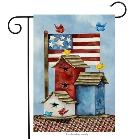Primitive Spring - Freedom Birdhouses Spring Garden Flag Patriotic Primitive Birds 12.5