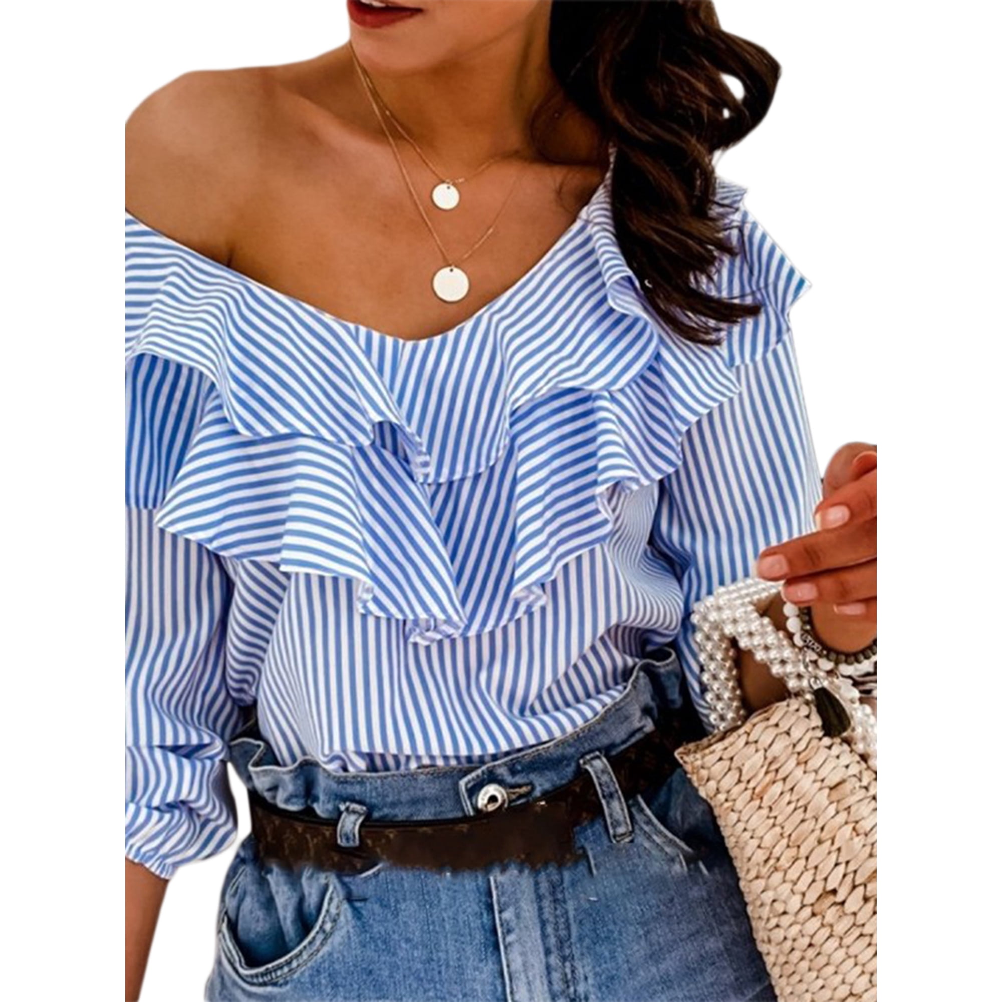 Blue ruffle top hotsell