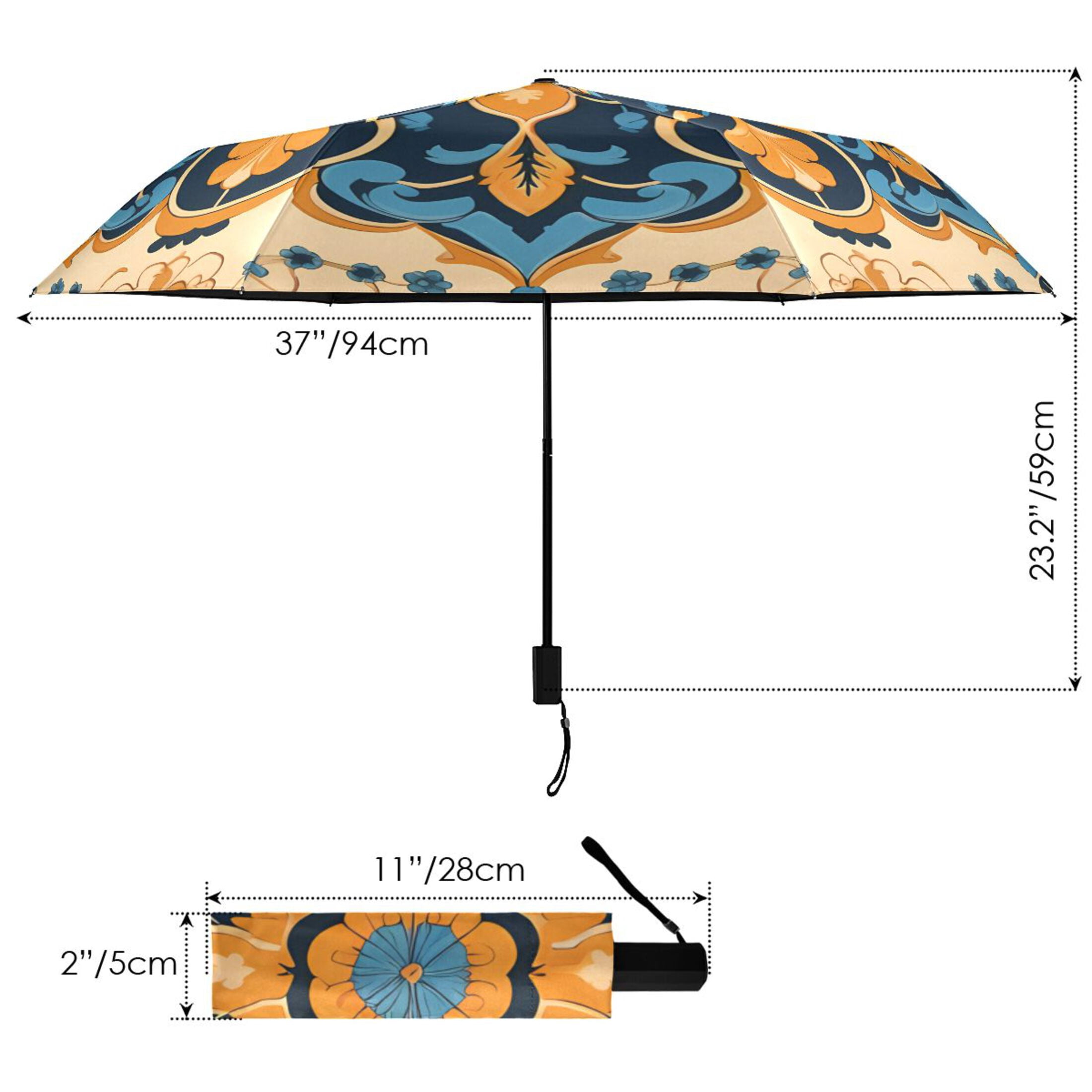 Blue Yellow Mandala Compact Sun Umbrella Windproof Travel Umbrellas for Rain Strong Portable UV Protection