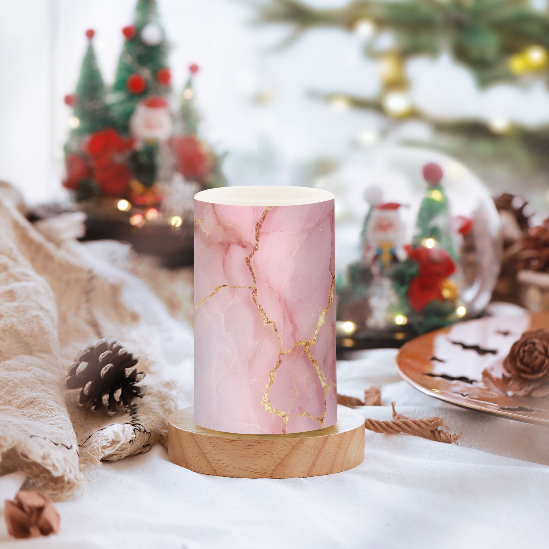 Rose Gold Texture Flickering Flameless Candles Battery Operated with Remote Timer LED Pillar Candles Set of 2