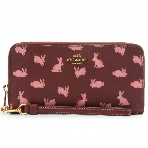 Coach Women's Long Zip Around Printed Coated Canvas Wallet with Rabbit Print (Wine Multi)