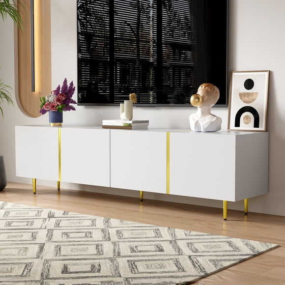 MODERNLUXE 67" TV Stand for TVs up to 75",Modern TV Media Console Table with Storage Cabinet,Entertainment Center for Living Room,White