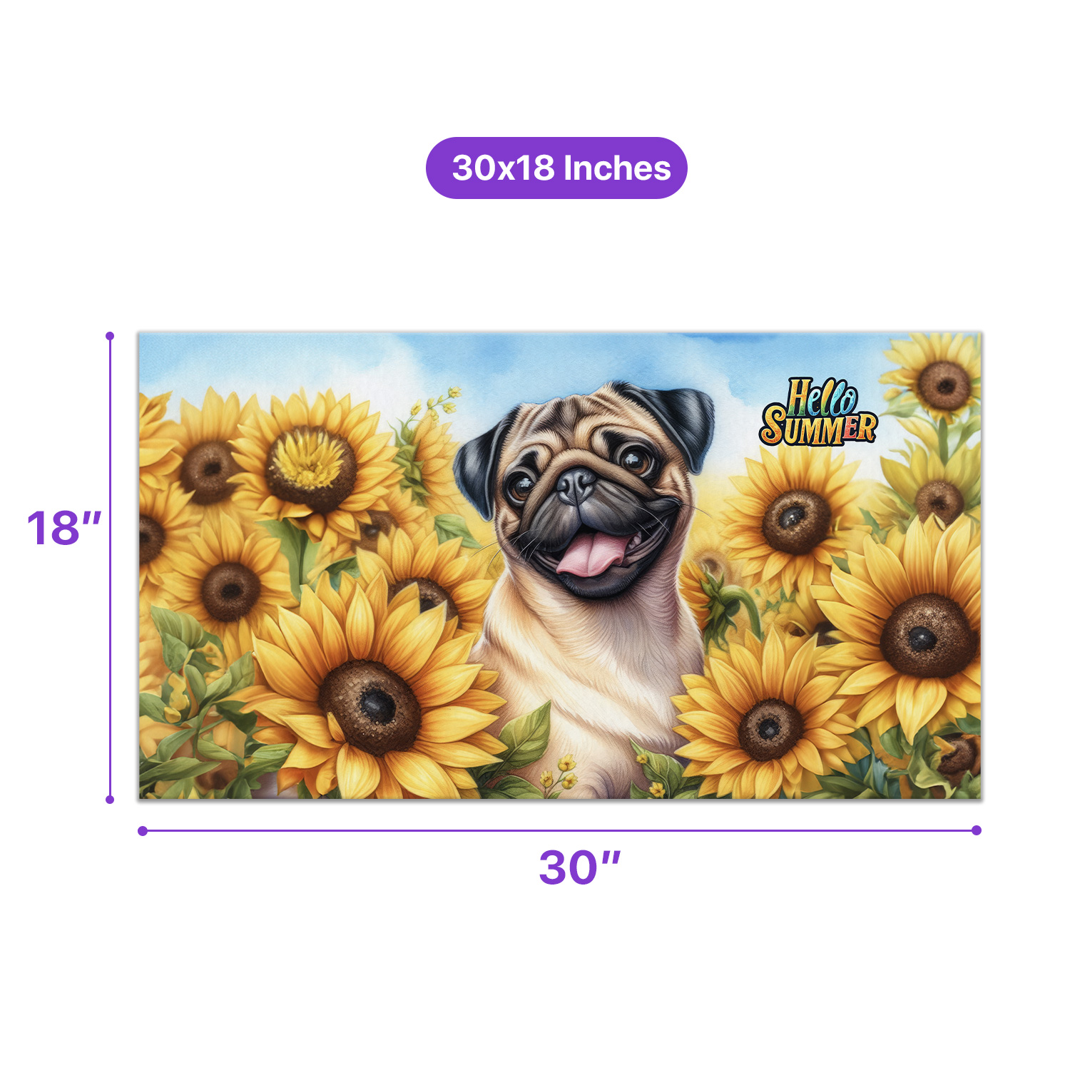 Pug Hello Summer Sunshine Sunflowers Spring Retro Vintage Doormat Dog Lover Gifts Indoor Outdoor Welcome Mat - 00008