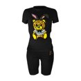 thumbnail image 2 of Lovelywholesale Women's Casual Cartoon Print Black Two-piece Shorts Set, 2 of 4