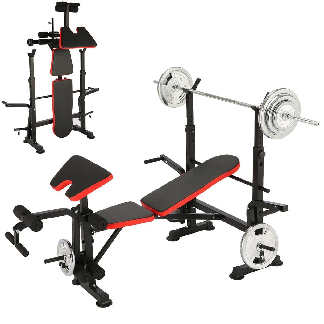 Arm Training Preacher Curl and Incline Seat 330LBS VIVOHOME Adjustable Multifunctional Olympic Workout Weight Bench with Squat Rack Leg Extension 