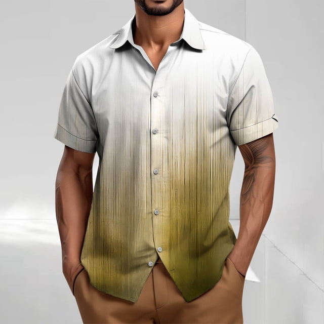 Blusa y camisa de manga corta con cuello vuelto para hombre, blusa informal holgada con botones y cuello vuelto, blusa de poliéster para hombre