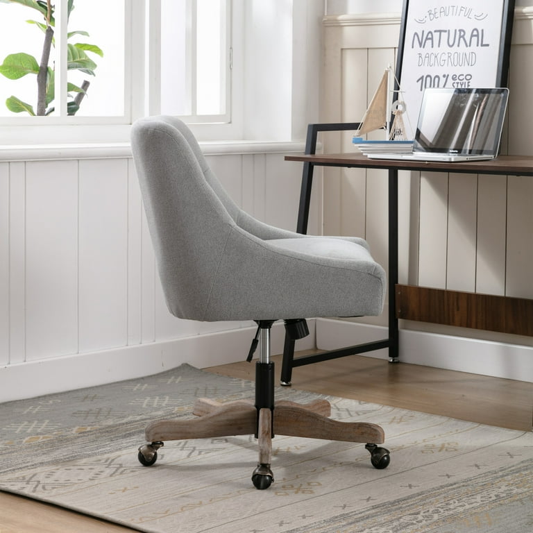 360 Swivel Shell Chair with Wood Base and Wheels Modern Upholstered Leisure Office Chair Adjustable Height Desk Chair for Living Room Bedroom and Office Gray Walmart