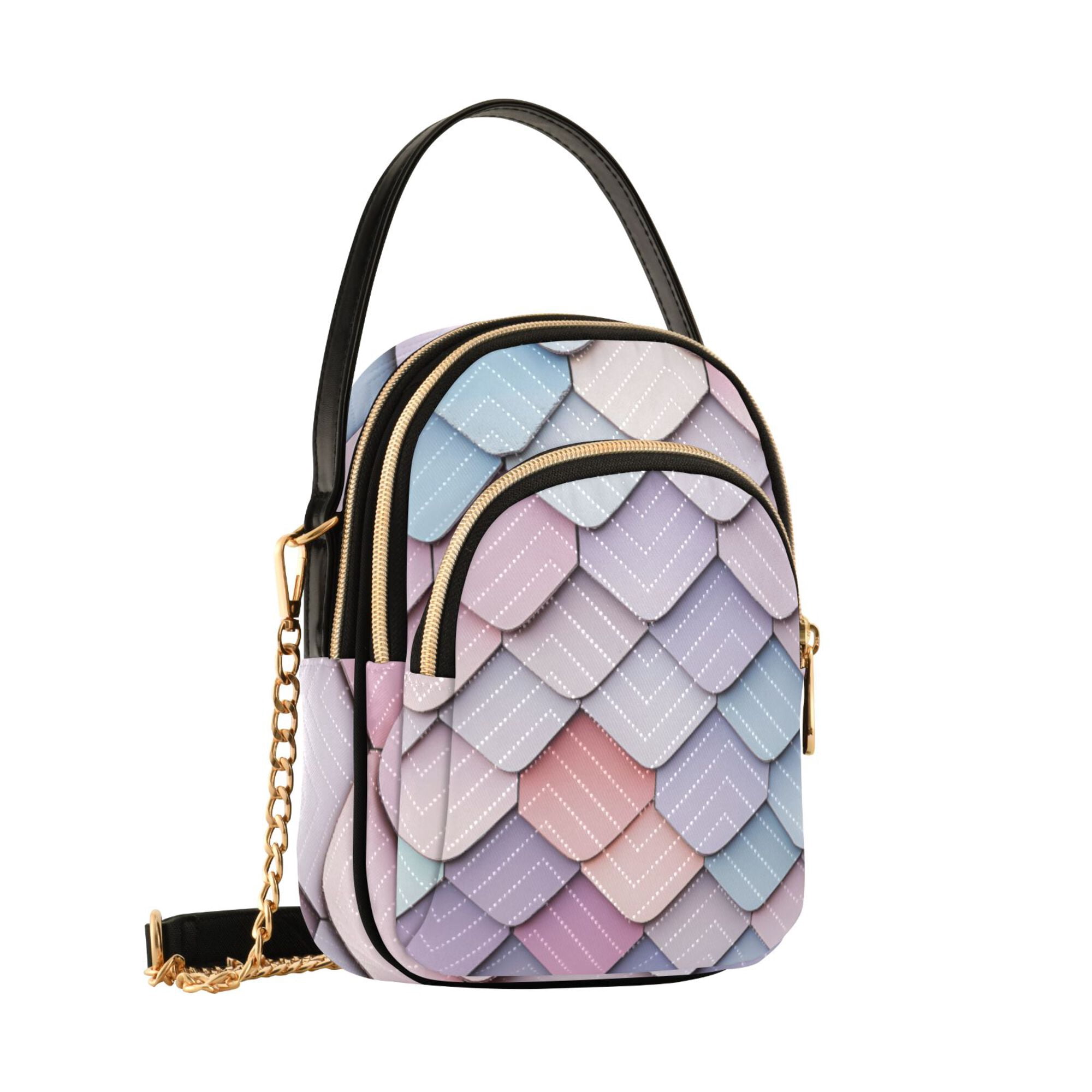 FORMRS Crossbody Bag for Women Quilted Travel Shoulder Cell Phone Purse with Chain Strap Handbag, Pink Art Pattern