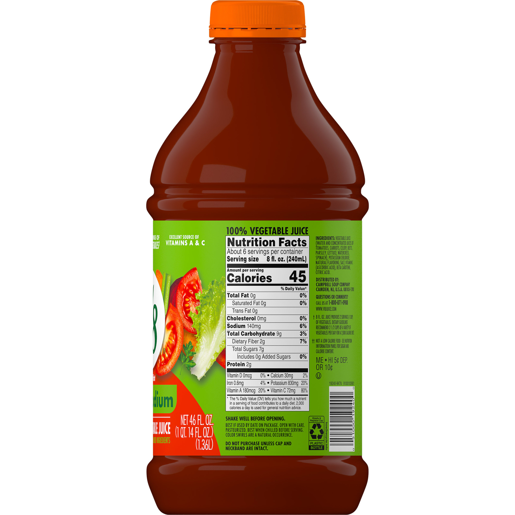 V8 Low Sodium Spicy Hot 100% Vegetable Juice, 46 FL OZ Bottle