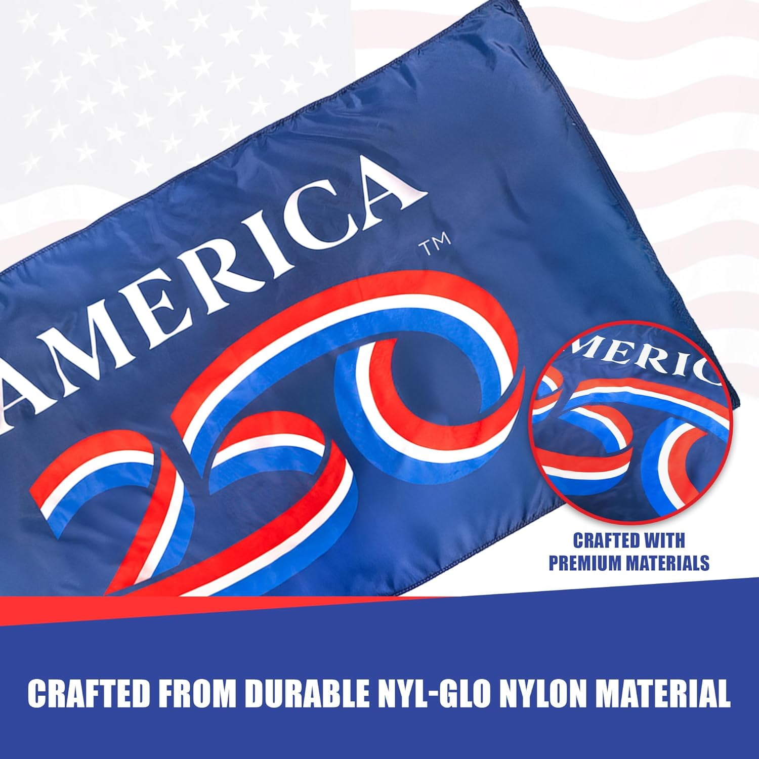 USA 250th Anniversary Flag 3ft x 5ft | USA-Made Nyl-Glo Nylon Outdoor Flag | Durable Canvas Header and Brass Grommets | UV Resistant Colors | Special Edition 250 Celebration Flag