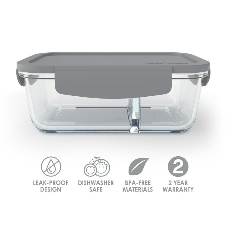 Bentgo Glass (Gray) Leak-Proof, 3-Compartment Oven-Safe Glass Lunch Container