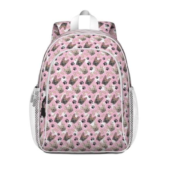French Bulldog Cute Bone Paw Print Backpack for School,Cute School Bag,Schoolbag with Adjustable Shoulder Straps & Padded Back,15"x11.42"x5.5"
