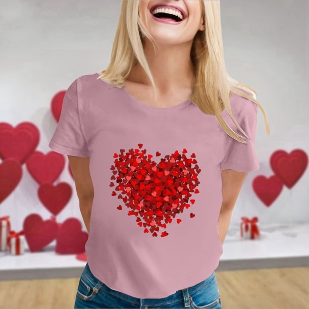 JAKANYQ Women T-Shirts Ladies Fashion Casual Love Heart Letter