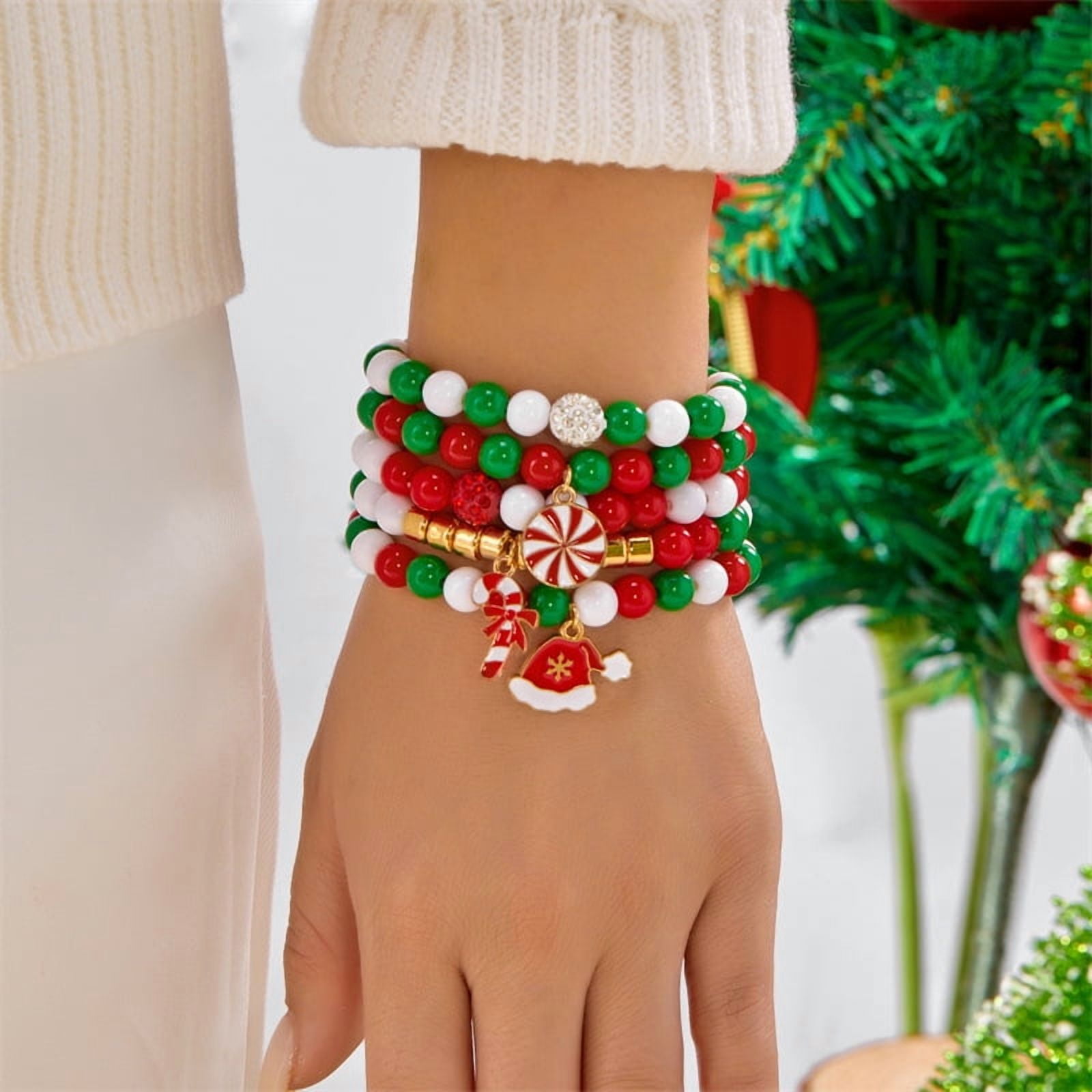 PISONIC Christmas Bracelets for Women – Colorful Holiday Jewelry Gift Set, Adjustable Layered Friendship Bracelets Merry Christmas Gifts, Stocking Stuffers & Party Favors
