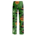 thumbnail image 5 of Domzest Halloween Pajama Pants for Women Pumpkin Ghost Bat Print Drawstring Elastic Waisted Sleepwear Wide Leg Funny Pajama Bottoms Dark Green S, 5 of 5