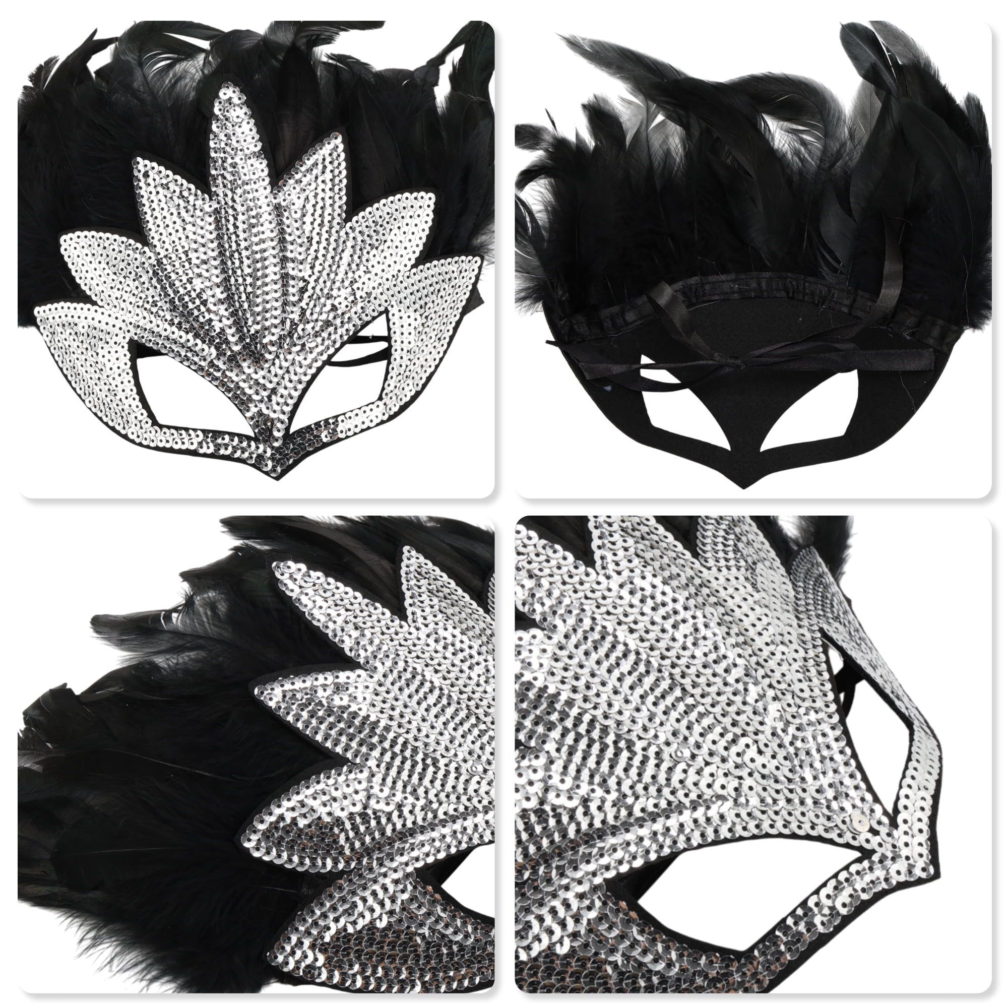 Unique Bargains 1 Pack Elegant Sequined Feathers Party Mask Silver Tone