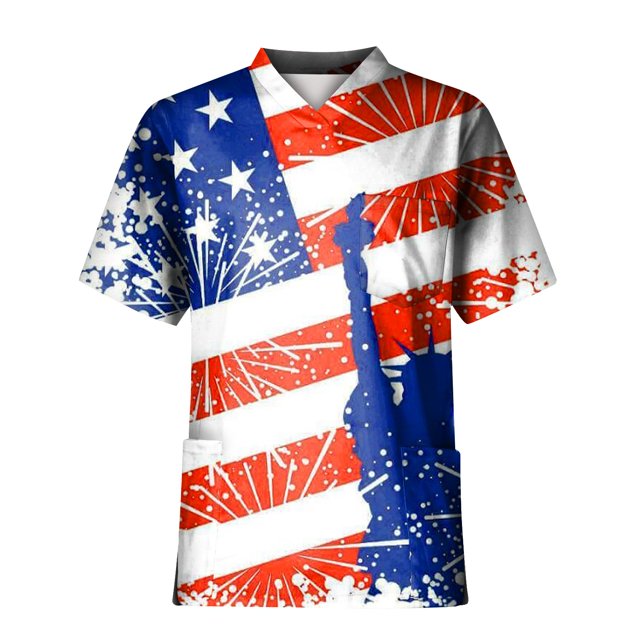 Fashion Men's Short Sleeve V Neck Printing Working Chest Pocket Carer Top L