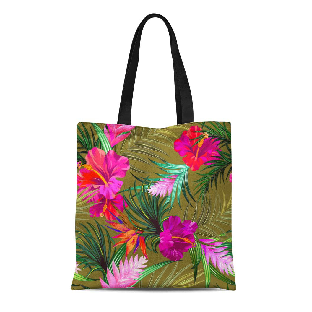 KDAGR Canvas Tote Bag Tropical Flowers Vintage Hawaiian Pattern ...