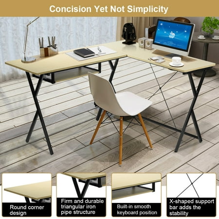 Costway L Shaped Computer Desk Corner Writing Desk Pc Latop Table