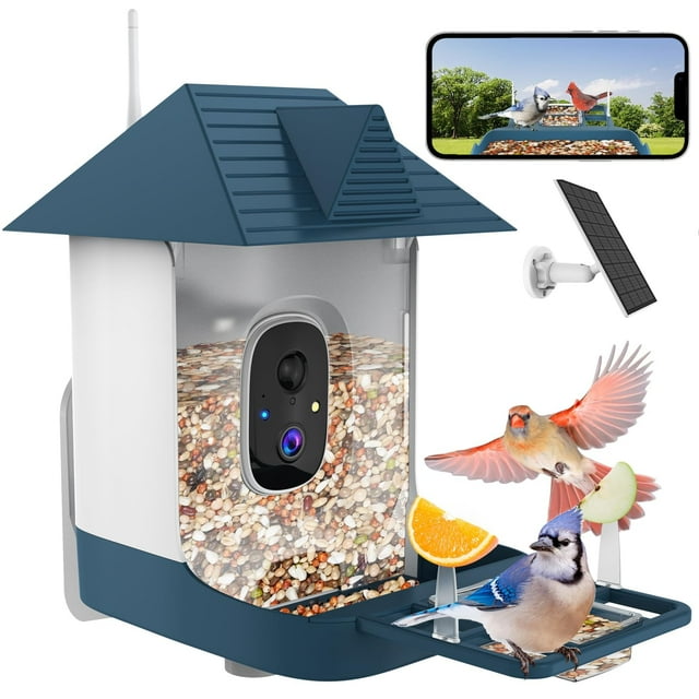 Comedero para Pájaros Fazoxo con Cámara Inteligente WiFi, Alimentado por Energía Solar, FHD