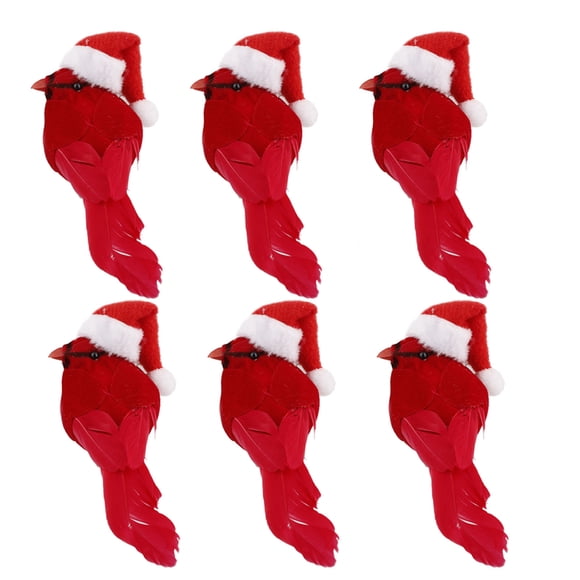 Artificial Red Clip-on Cardinals Feathered Bird Christmas Ornament Garden Decoration Miniature Gardening Fake Bird Xmas Tree Decoraation