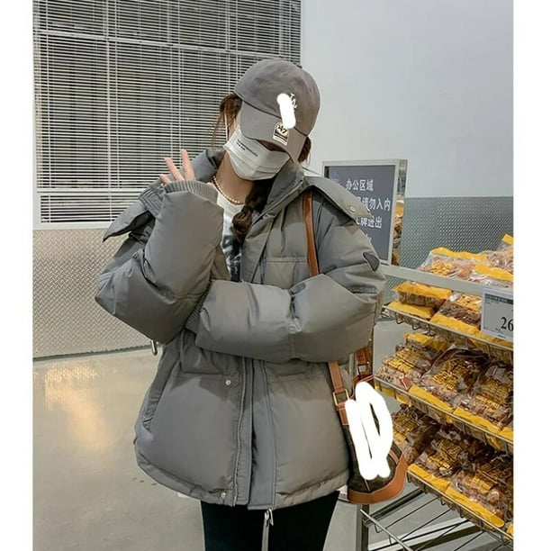 Grey Down Jacket Women Coat Black Hooded Fashion American Streetwear Y2K Style Duck Down Feather Female Winter Short Outwear Bodega Aurrera en linea