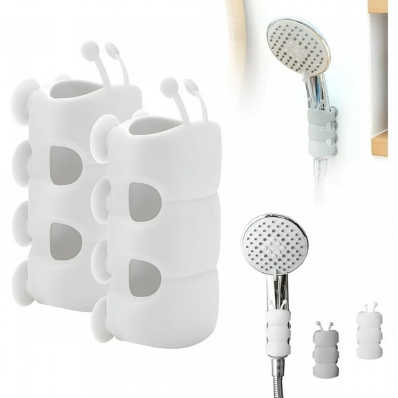 ACDANC Silicone Shower Head Holder,Universal Relocatable Shower Head Suction Cup Holder,Adjustable Shower Holder for Bathroom Non Drilling (White 1)